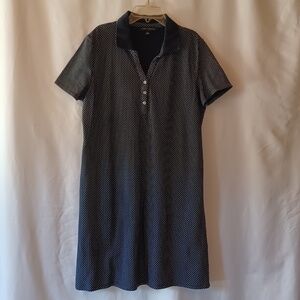 Tommy Hilfiger Navy Blue White Polka Dot Polo Dress A-Line Youth Girls XL/16 EUC